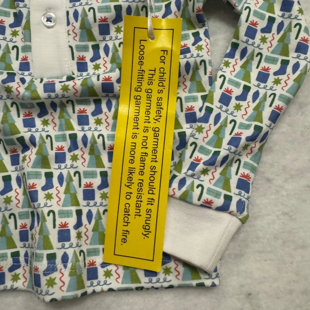 Lila and Hayes Kids Christmas Pima Cotton Henley Pajama Top Blue Green 6-12M NWT